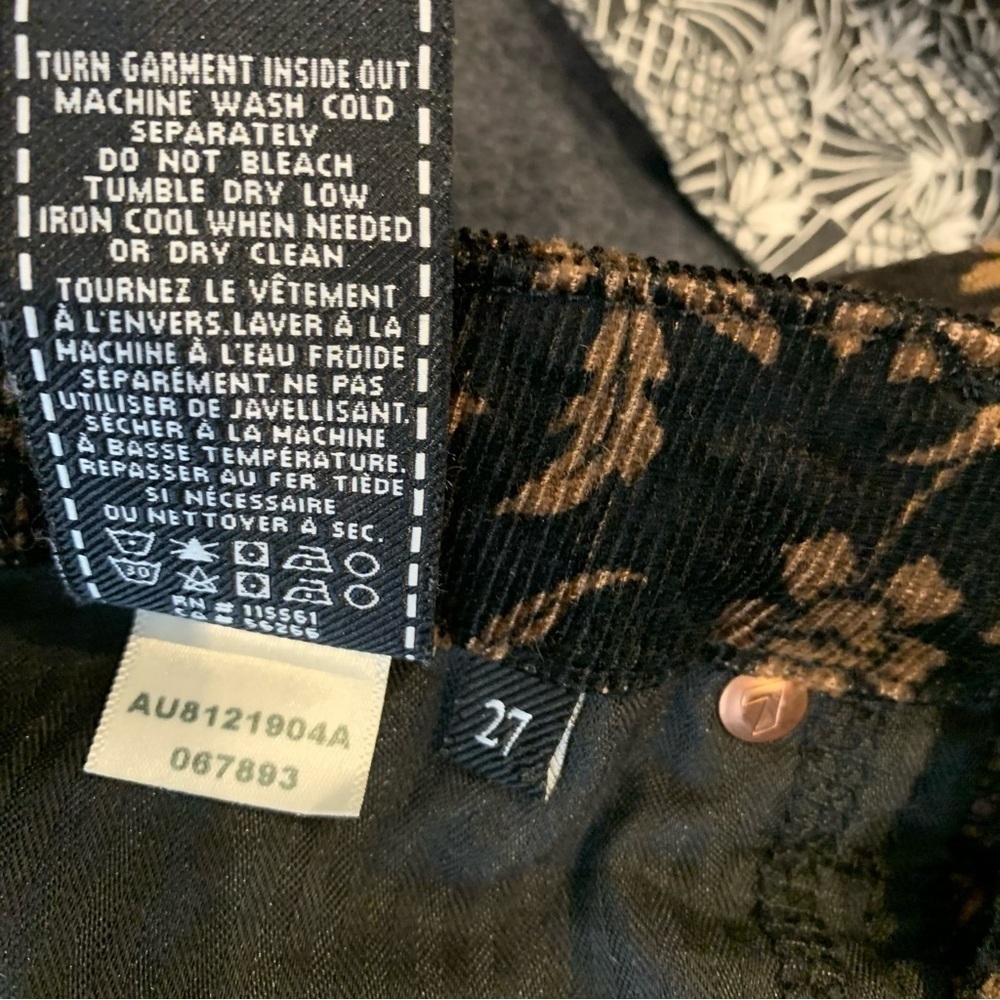7 For All Mankind sz 27 Black Copper Floral Corduroy Ankle Jeans - Picture 7 of 7